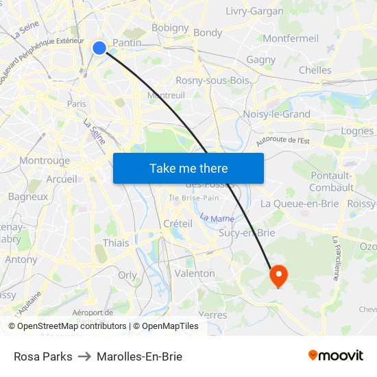 Rosa Parks to Marolles-En-Brie map