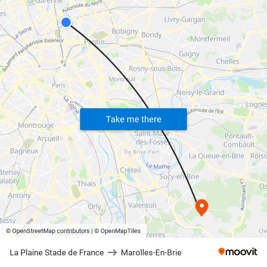 La Plaine Stade de France to Marolles-En-Brie map