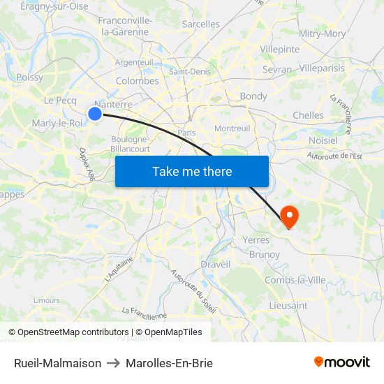 Rueil-Malmaison to Marolles-En-Brie map
