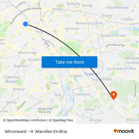 Miromesnil to Marolles-En-Brie map