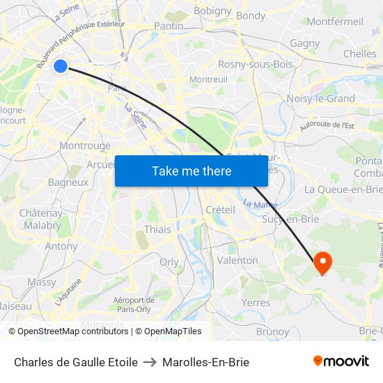 Charles de Gaulle Etoile to Marolles-En-Brie map