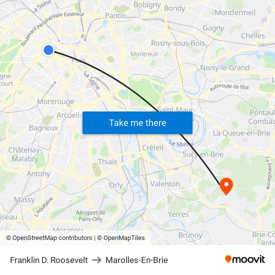 Franklin D. Roosevelt to Marolles-En-Brie map