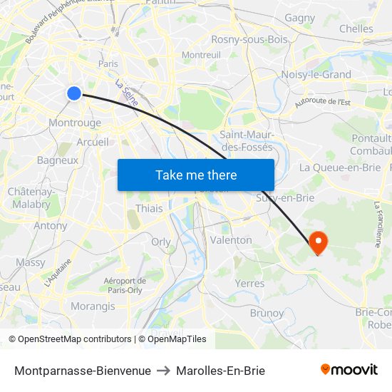 Montparnasse-Bienvenue to Marolles-En-Brie map