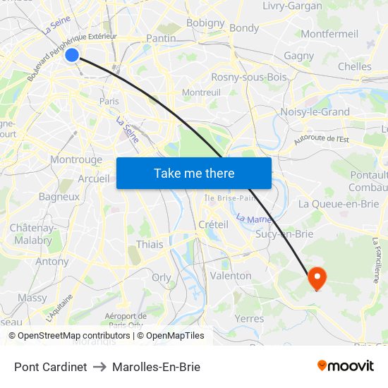 Pont Cardinet to Marolles-En-Brie map