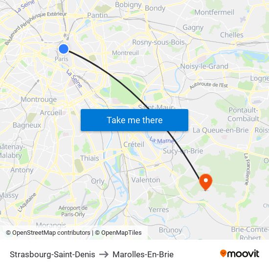 Strasbourg-Saint-Denis to Marolles-En-Brie map