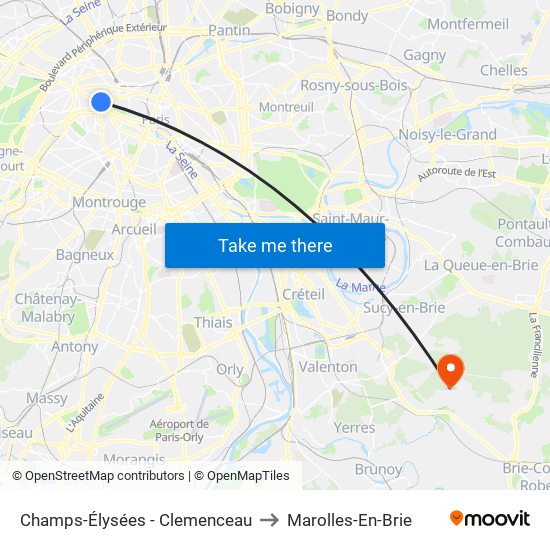 Champs-Élysées - Clemenceau to Marolles-En-Brie map