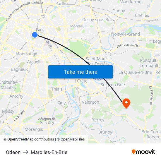 Odéon to Marolles-En-Brie map