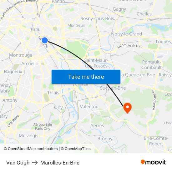 Van Gogh to Marolles-En-Brie map