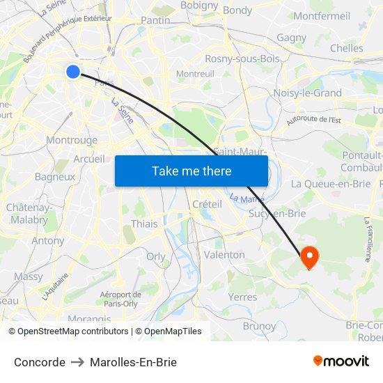 Concorde to Marolles-En-Brie map