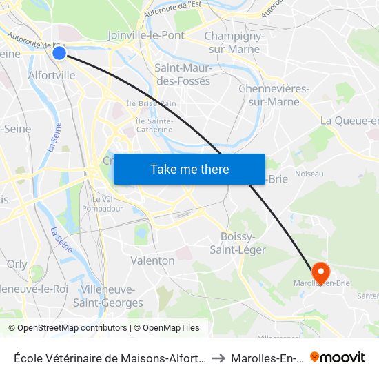 École Vétérinaire de Maisons-Alfort - Métro to Marolles-En-Brie map