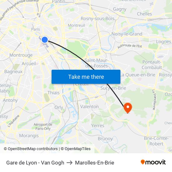 Gare de Lyon - Van Gogh to Marolles-En-Brie map