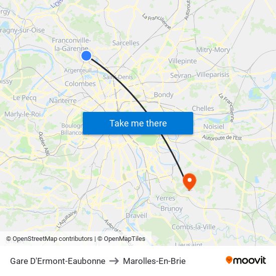 Gare D'Ermont-Eaubonne to Marolles-En-Brie map