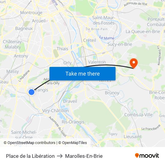 Place de la Libération to Marolles-En-Brie map