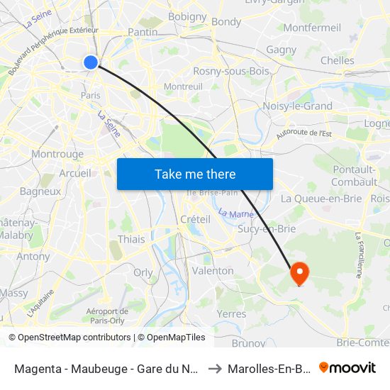 Magenta - Maubeuge - Gare du Nord to Marolles-En-Brie map