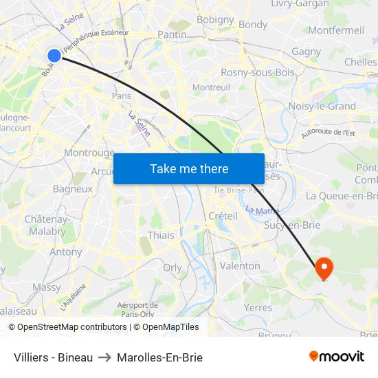 Villiers - Bineau to Marolles-En-Brie map