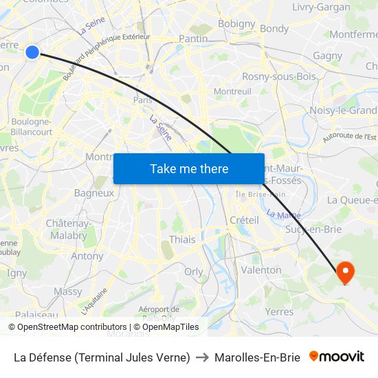 La Défense (Terminal Jules Verne) to Marolles-En-Brie map