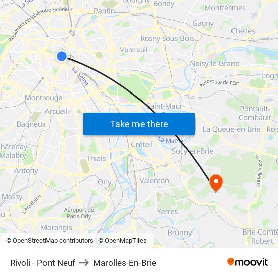 Rivoli - Pont Neuf to Marolles-En-Brie map
