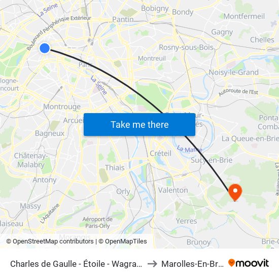 Charles de Gaulle - Étoile - Wagram to Marolles-En-Brie map