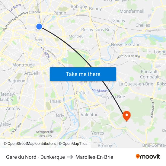 Gare du Nord - Dunkerque to Marolles-En-Brie map