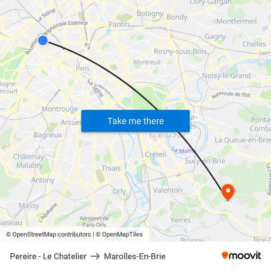 Pereire - Le Chatelier to Marolles-En-Brie map