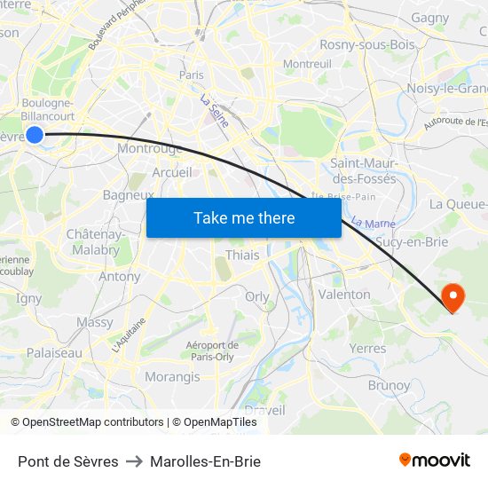 Pont de Sèvres to Marolles-En-Brie map