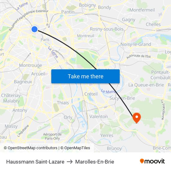 Haussmann Saint-Lazare to Marolles-En-Brie map
