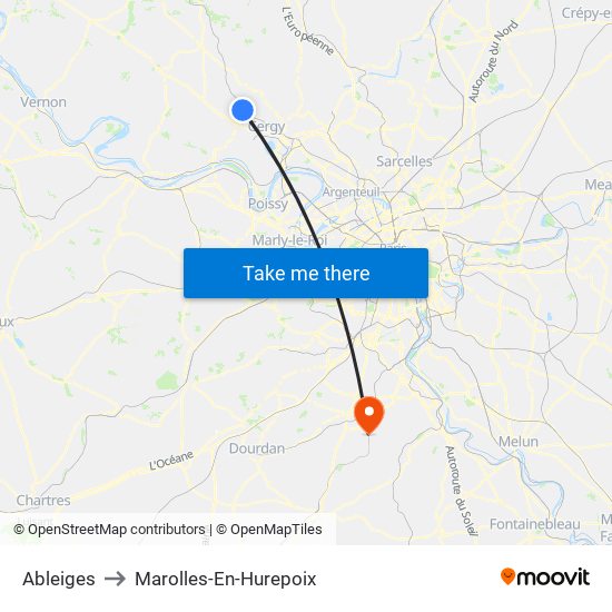 Ableiges to Marolles-En-Hurepoix map