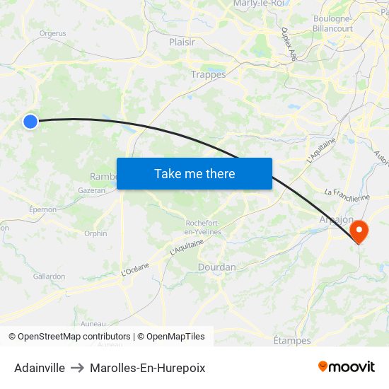Adainville to Marolles-En-Hurepoix map