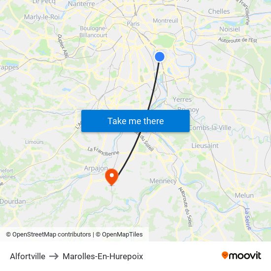 Alfortville to Marolles-En-Hurepoix map