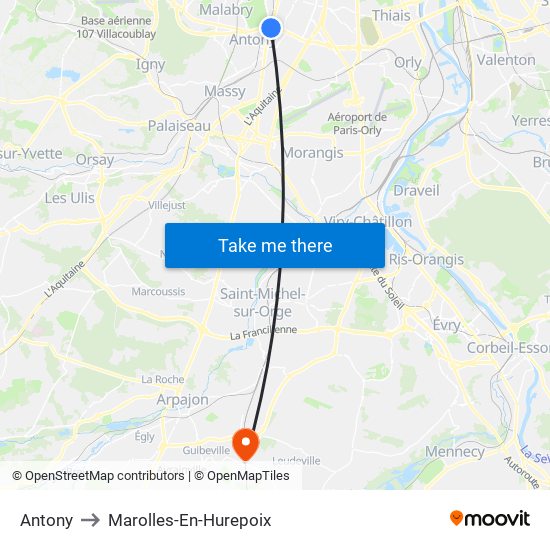 Antony to Marolles-En-Hurepoix map