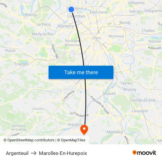Argenteuil to Marolles-En-Hurepoix map