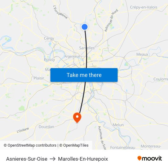 Asnieres-Sur-Oise to Marolles-En-Hurepoix map