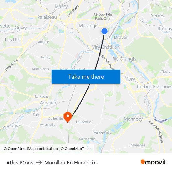 Athis-Mons to Marolles-En-Hurepoix map