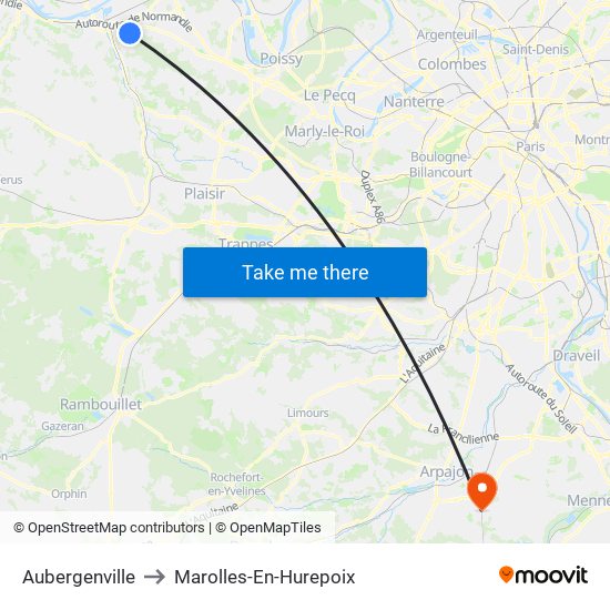 Aubergenville to Marolles-En-Hurepoix map