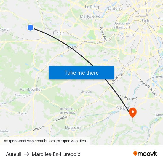 Auteuil to Marolles-En-Hurepoix map