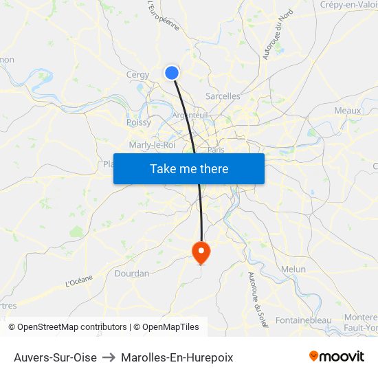 Auvers-Sur-Oise to Marolles-En-Hurepoix map