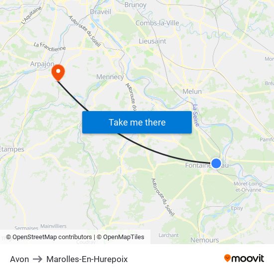 Avon to Marolles-En-Hurepoix map