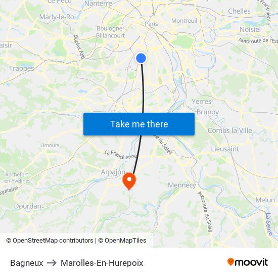 Bagneux to Marolles-En-Hurepoix map