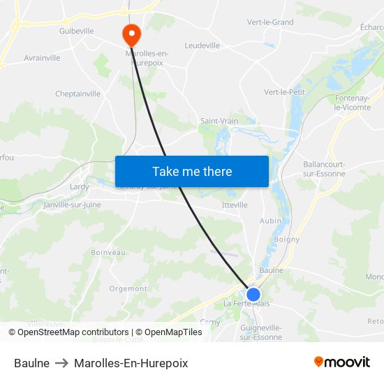 Baulne to Marolles-En-Hurepoix map