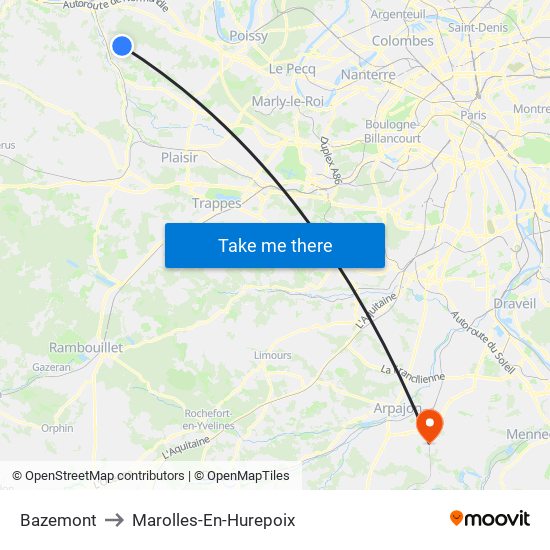 Bazemont to Marolles-En-Hurepoix map