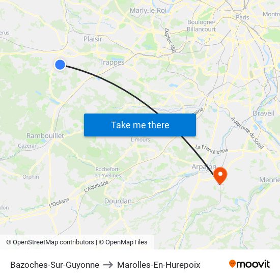 Bazoches-Sur-Guyonne to Marolles-En-Hurepoix map
