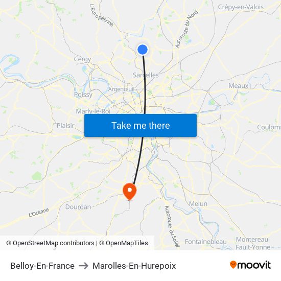Belloy-En-France to Marolles-En-Hurepoix map