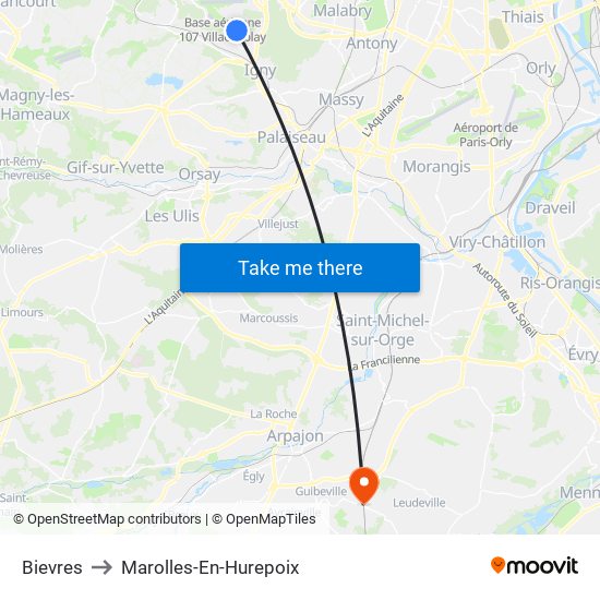 Bievres to Marolles-En-Hurepoix map