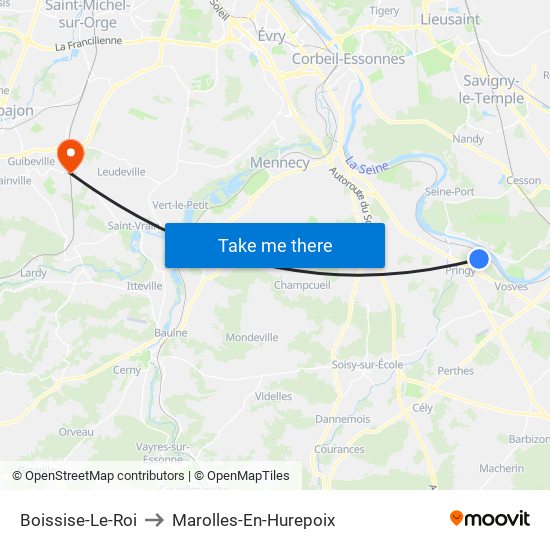 Boissise-Le-Roi to Marolles-En-Hurepoix map