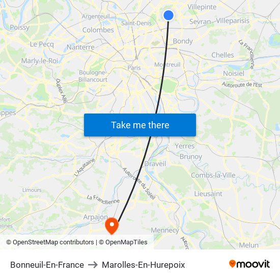 Bonneuil-En-France to Marolles-En-Hurepoix map