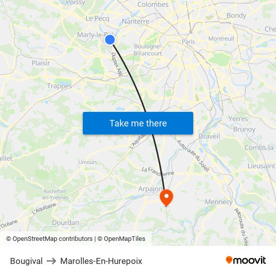 Bougival to Marolles-En-Hurepoix map