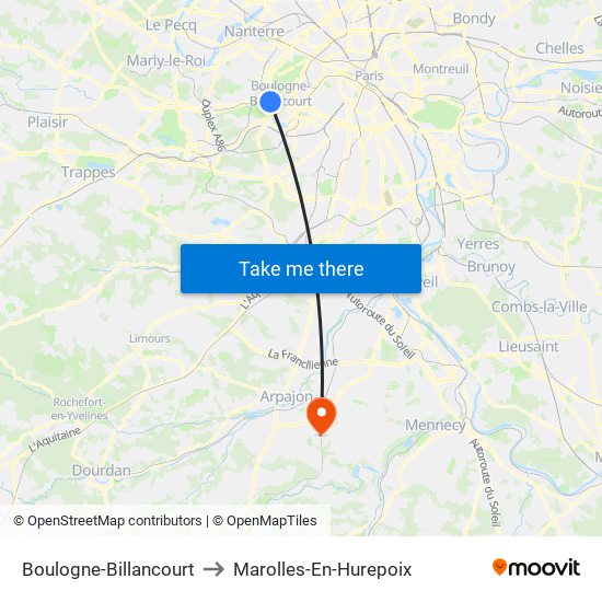 Boulogne-Billancourt to Marolles-En-Hurepoix map