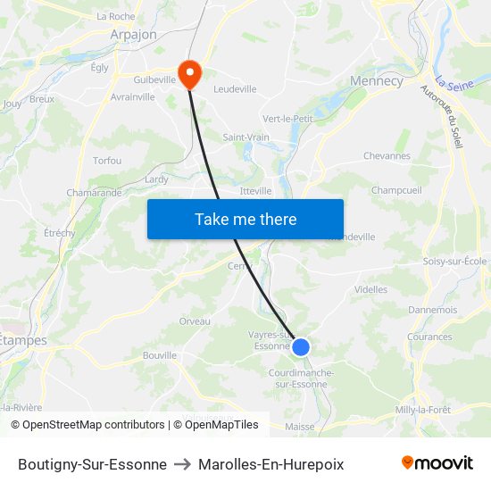 Boutigny-Sur-Essonne to Marolles-En-Hurepoix map