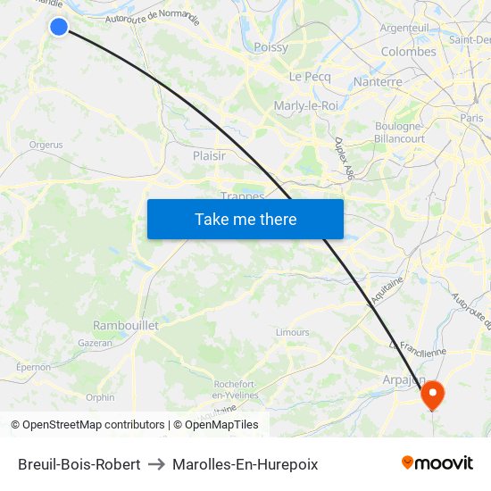 Breuil-Bois-Robert to Marolles-En-Hurepoix map