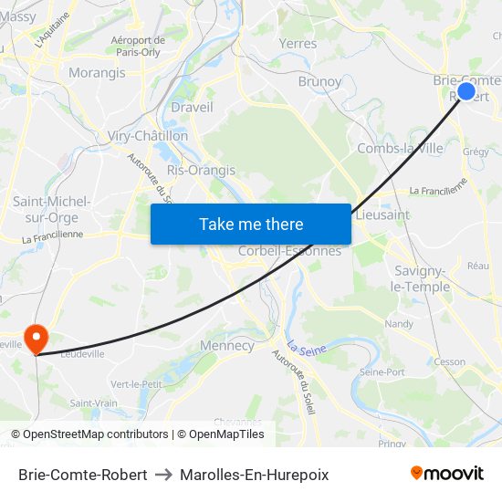 Brie-Comte-Robert to Marolles-En-Hurepoix map